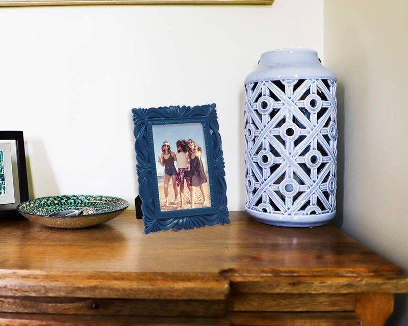 Isaac Jacobs 4x6 Navy Wave Textured Hand-Crafted Resin Picture Frame with Easel & Hook for Tabletop & Wall Display, Decorative Swirl Design Home DÃ©cor, Photo Gallery, Art, More (4x6, Navy) - Image 4